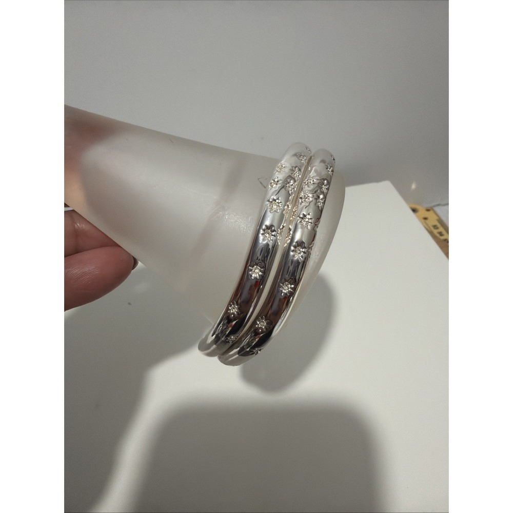 Fashion Bracelets Set Crystal Rhinestone Silver Tone Metal Bangle X2 Round Clear